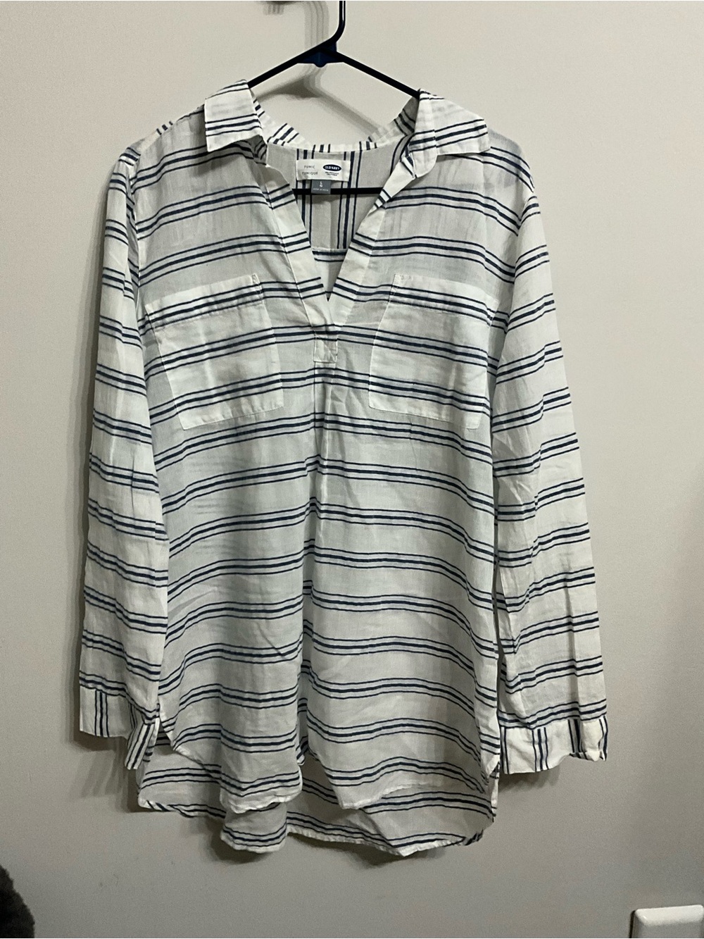 Old Navy White Tunic Top with Navy Stripes